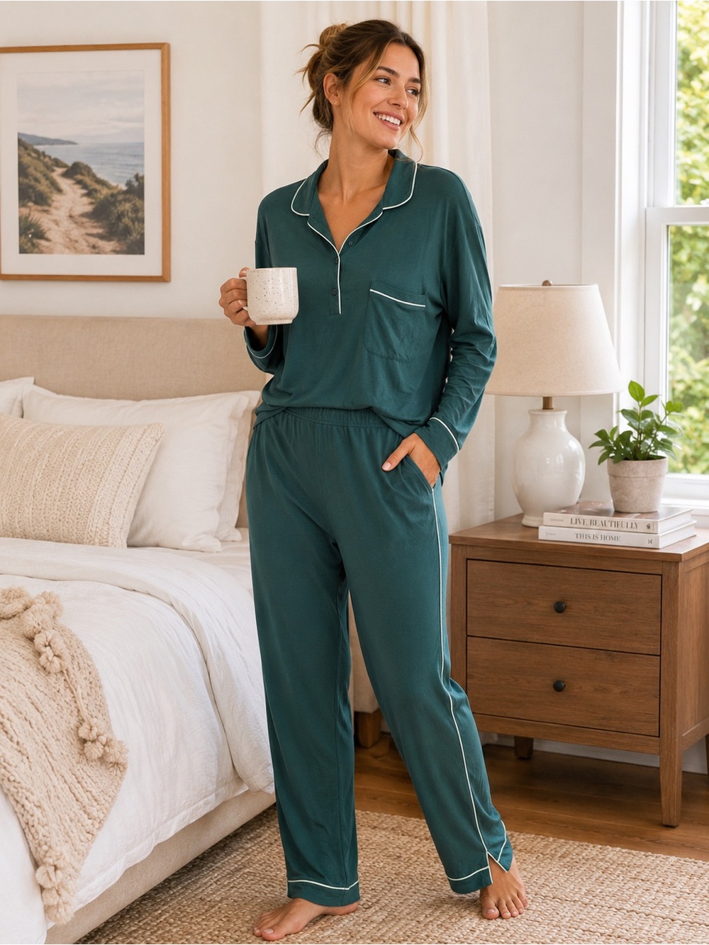 Tommy John Downtime Pajama Set XL Teal Micro Modal Lounge Sleepwear